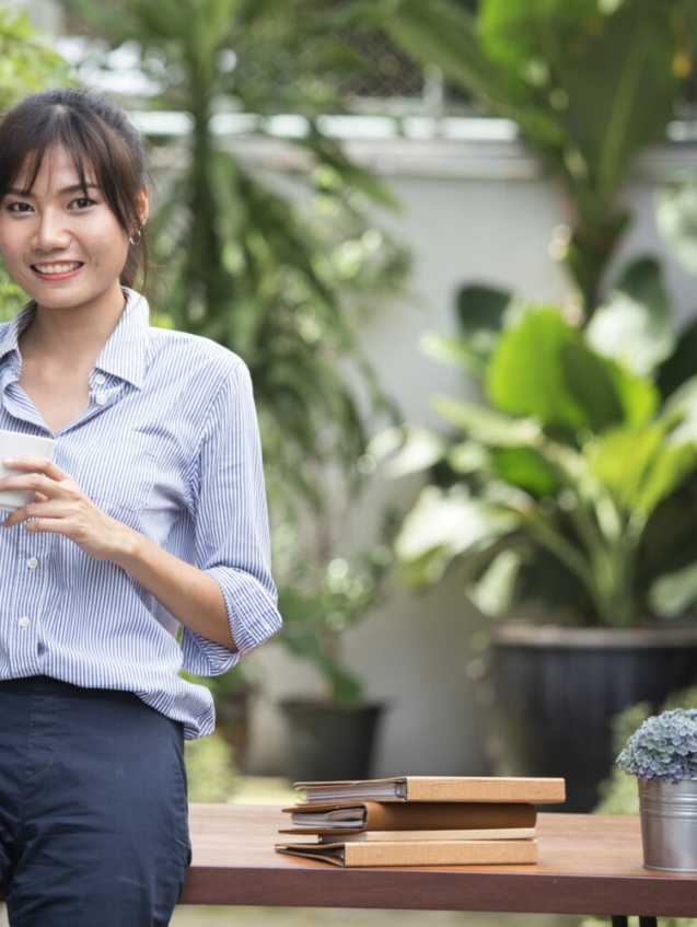 Young,Woman,Give,Coffee,Cup,With,Happy,Emotion.,Woman,With